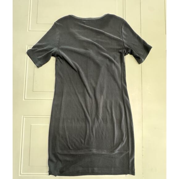 ATHLETA Sweatshirt Dress Short Sleeve Slit V Neck Black Size Small S - Picture 4 of 6